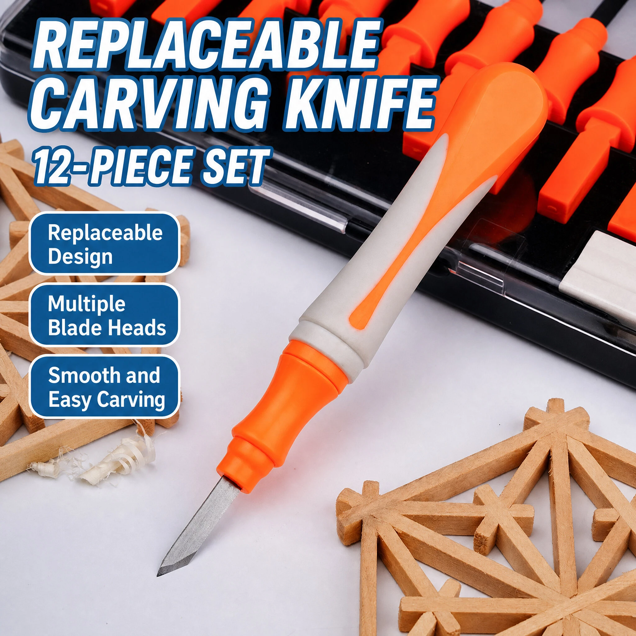 12 Pcs Portable Wood Carving Knife Kit with Whetstone Interchangeable Blades for Paper Cutting Fruit Carving Scrapbook Making Woodworking DIY — view 3
