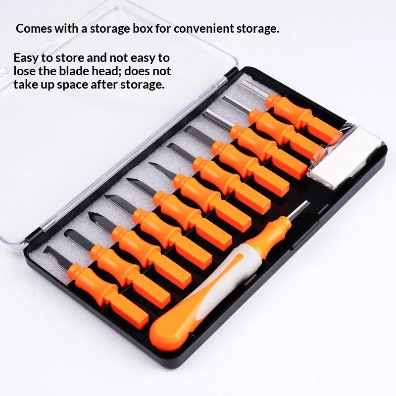 12 Pcs Portable Wood Carving Knife Kit with Whetstone Interchangeable Blades for Paper Cutting Fruit Carving Scrapbook Making Woodworking DIY — view 5