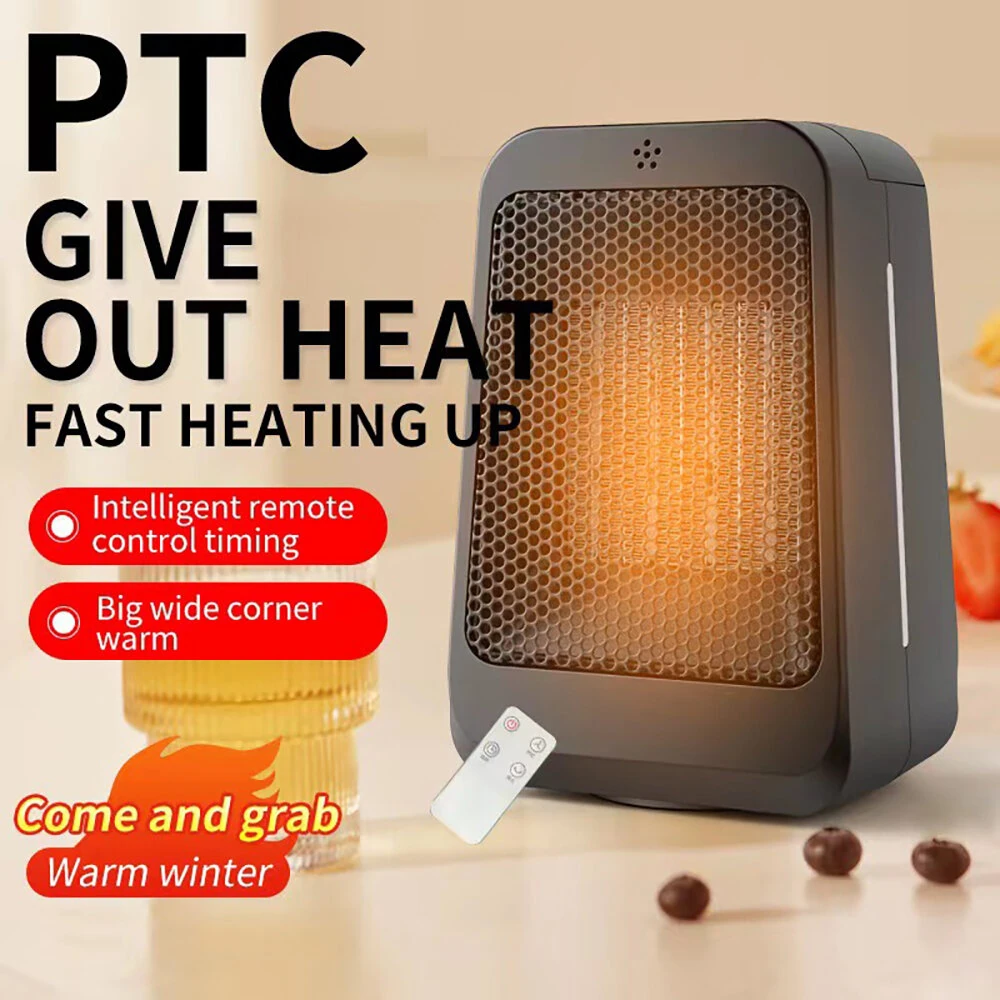 1200W PTC Dual-Purpose Mini Home Heater with Remote Control Intelligent Timing Electric Heater for Bedside Tables Office Desks Floors — view 5