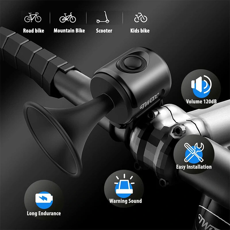 120dB Loud Bike Horn Bell Long Battery Waterproof Handlebar Visibility Easy Installation Alarm Warning Bicycle Bell — view 4
