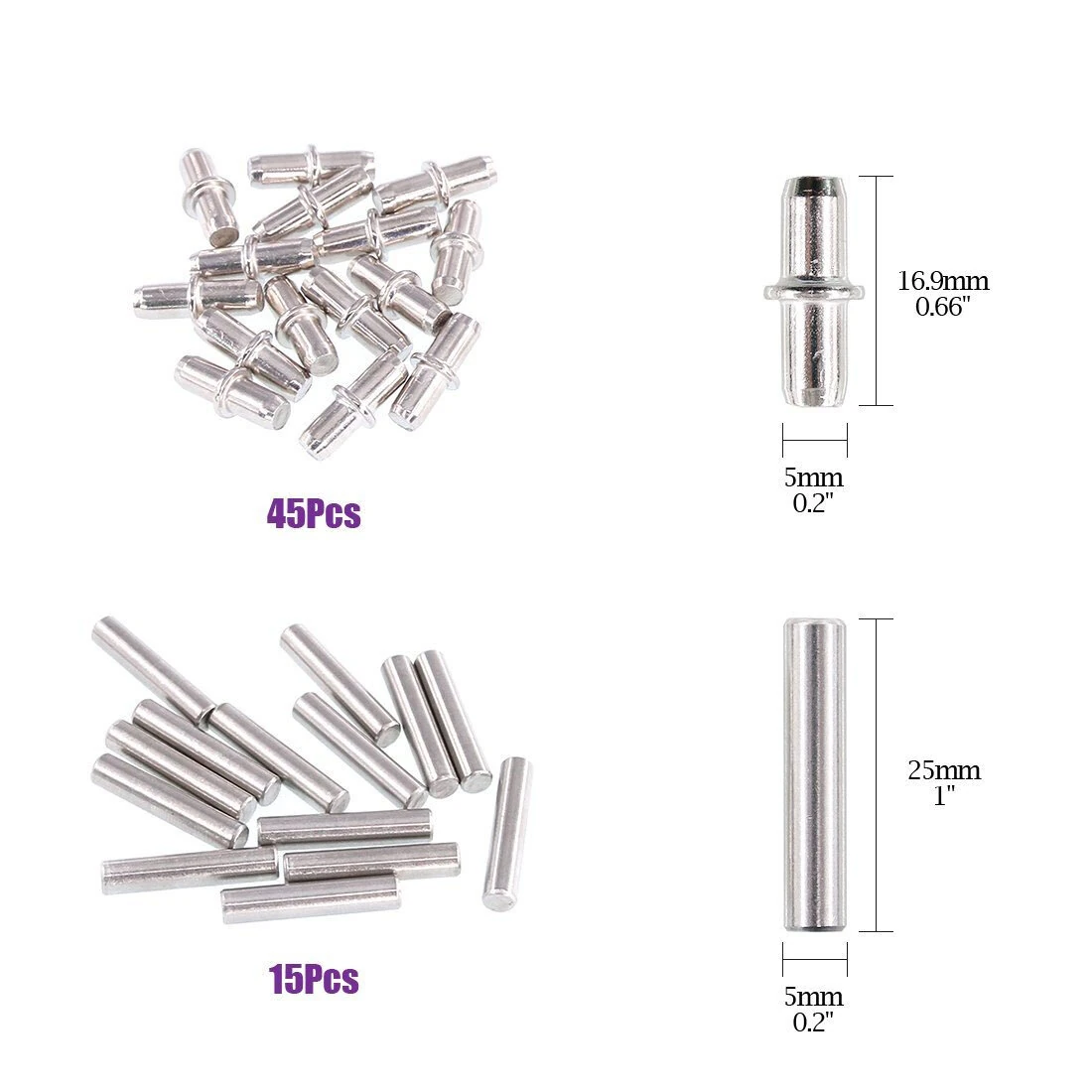 120Pcs 4 Styles Shelf Pins Kit Nickel Plated Iron Shelf Bracket Pegs 5mm 6mm Cabinet Furniture Shelf Support Pins — view 3