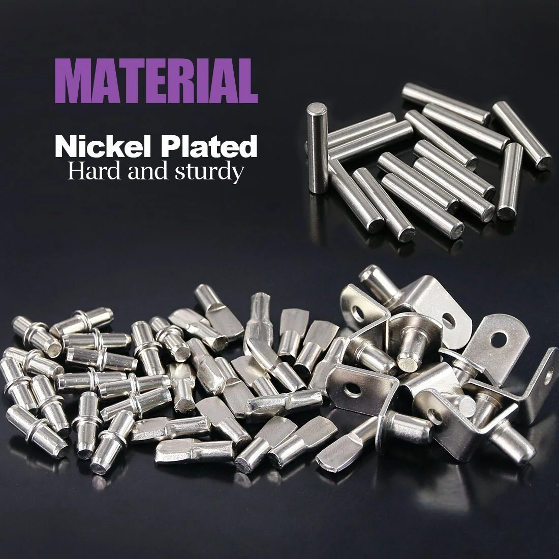 120Pcs 4 Styles Shelf Pins Kit Nickel Plated Iron Shelf Bracket Pegs 5mm 6mm Cabinet Furniture Shelf Support Pins — view 6