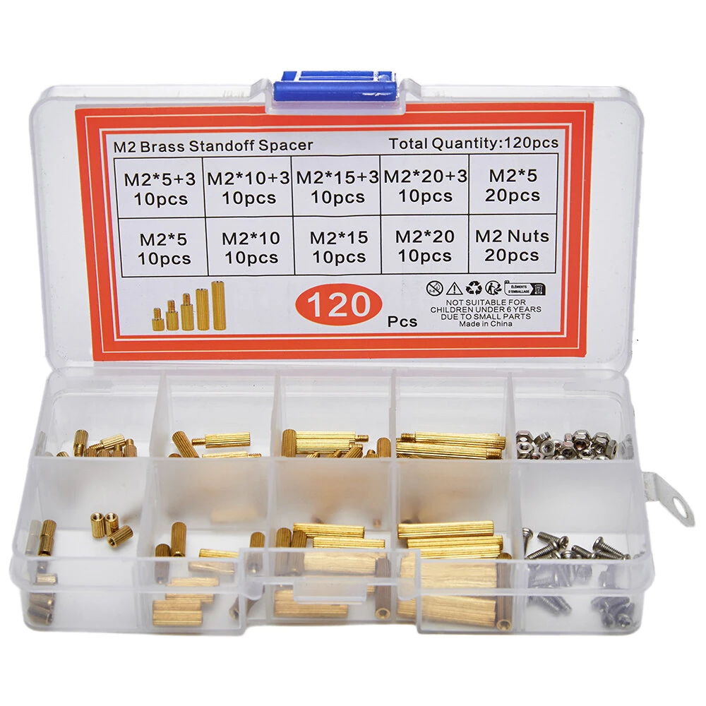 120PCS M2 Brass Standoff Spacer Kit Assorted Sizes with Screws and Nuts Rust Resistant for Electronics DIY Projects Prototyping — view 3