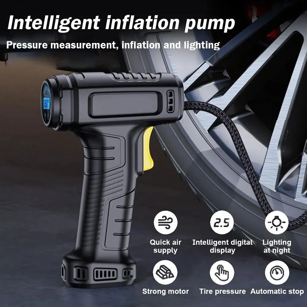 120W Smart Car Electric Tire Inflator Pump Car Handheld Intelligent Digital Display Household Car Electric Portable Tire Air Pump — view 3