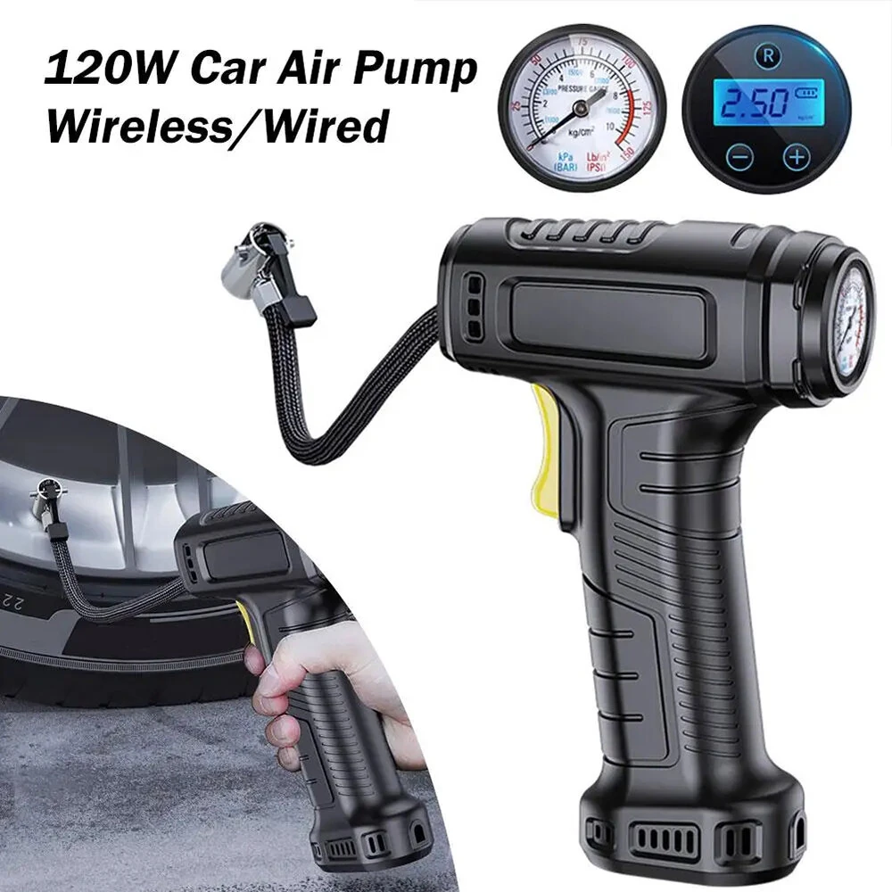 120W Smart Car Electric Tire Inflator Pump Car Handheld Intelligent Digital Display Household Car Electric Portable Tire Air Pump — view 4