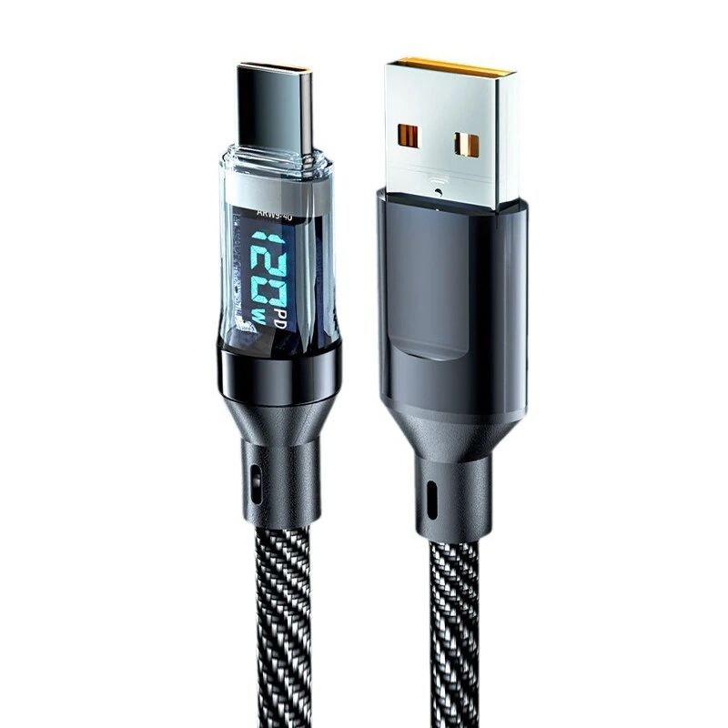 120W USB-A to Type-C Cable with Digital Display Fast Charging Data Transmission Copper Core Line 1M/2M Long for iPhone 15 15 Plus for Huawei Pura 70 Ultra for Xiaomi Civi 4 Pro for Samsung Galaxy S24 — Pricio