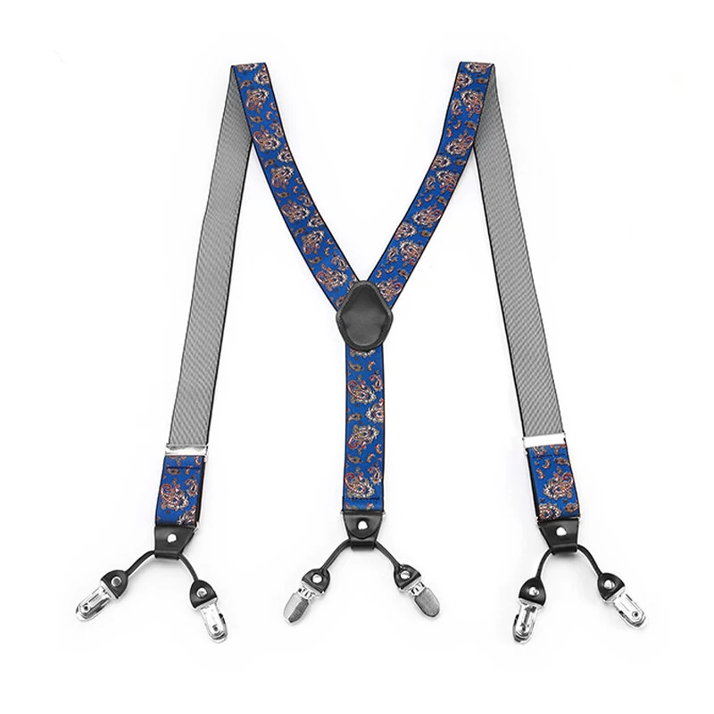 125CM Men's Fashion Suspenders Adjustable Strappy Y-Back, Business Print High Elastic Suspenders with 6 Clips — view 2