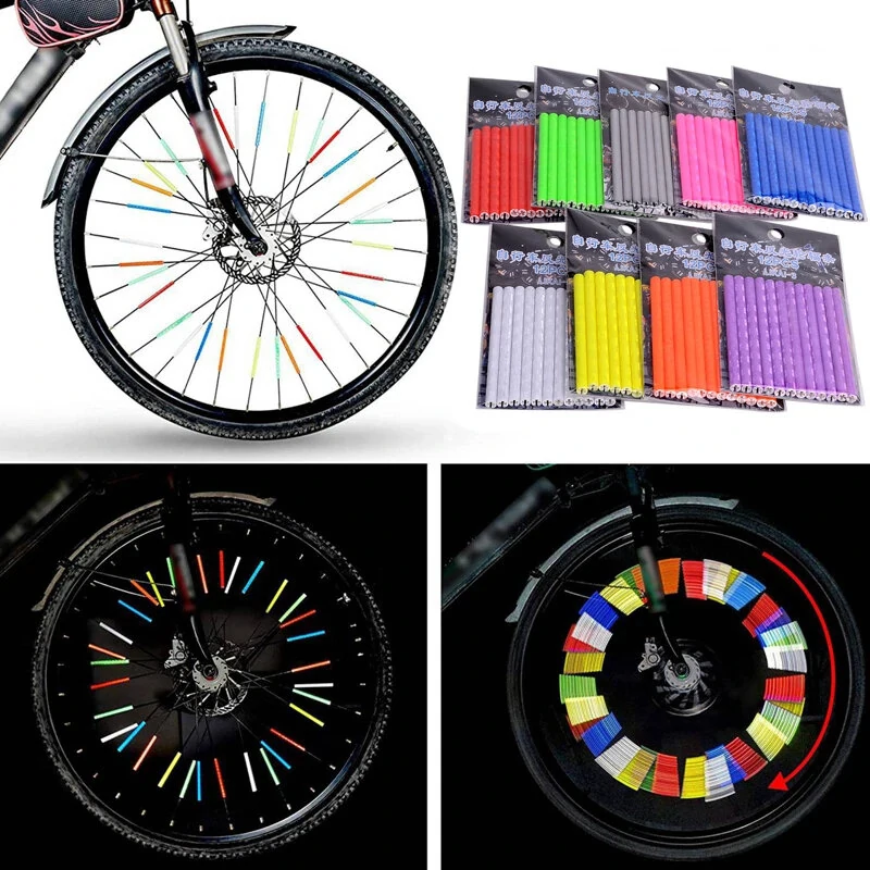 12pcs 7.5cm Bicycle Wheel Reflective Sticker Warning Light Tube Strip MTB Cycling Safety Kit for MTB Road Bike — Pricio