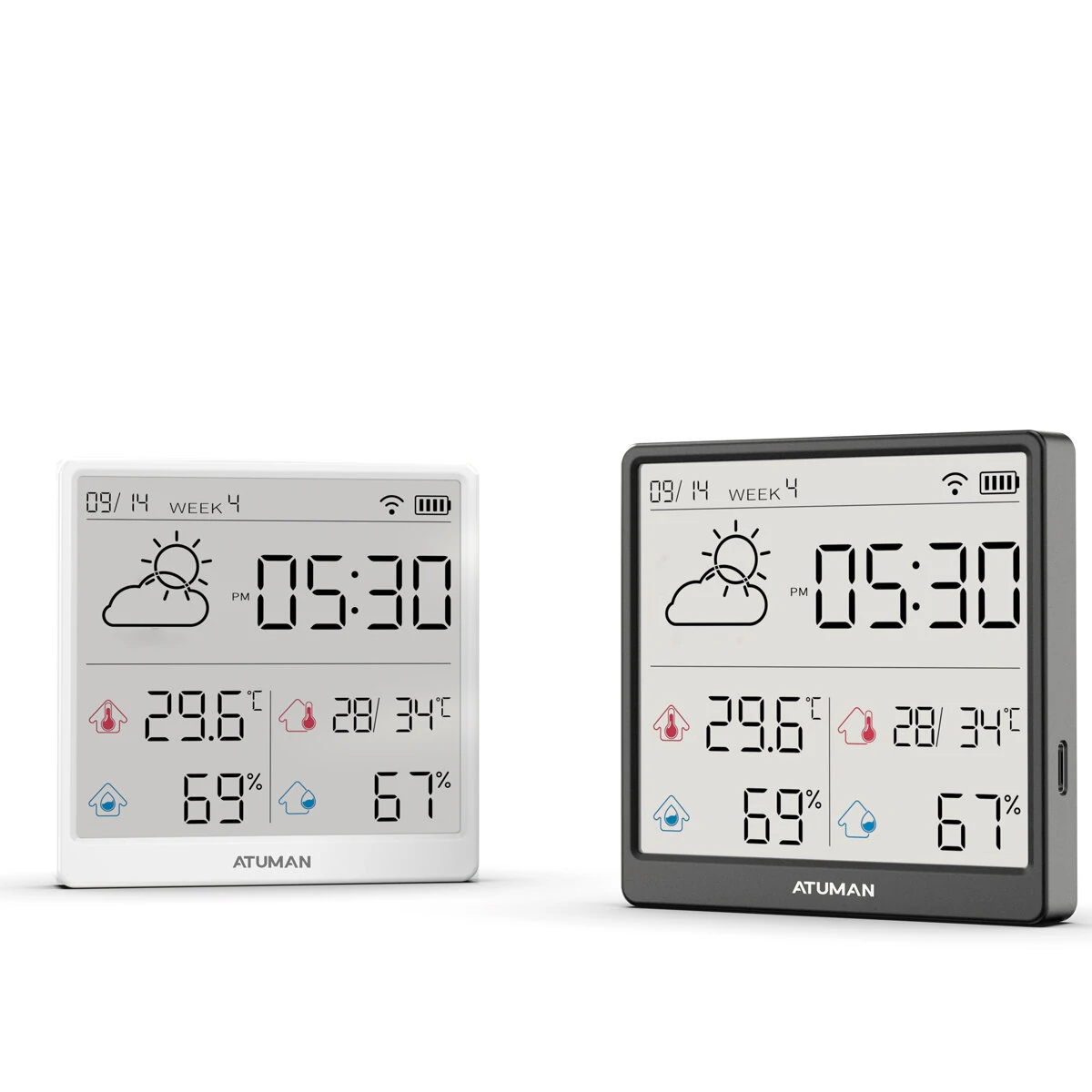 1/2Pcs Duka Atuman TH3 Hygrometer WIFI Indoor Outdoor Temperature Humidity Monitoring Humidity Meter with 4.3-inch LCD DisplayType-C Lithium Direct Charging with Clock & Calendar Function