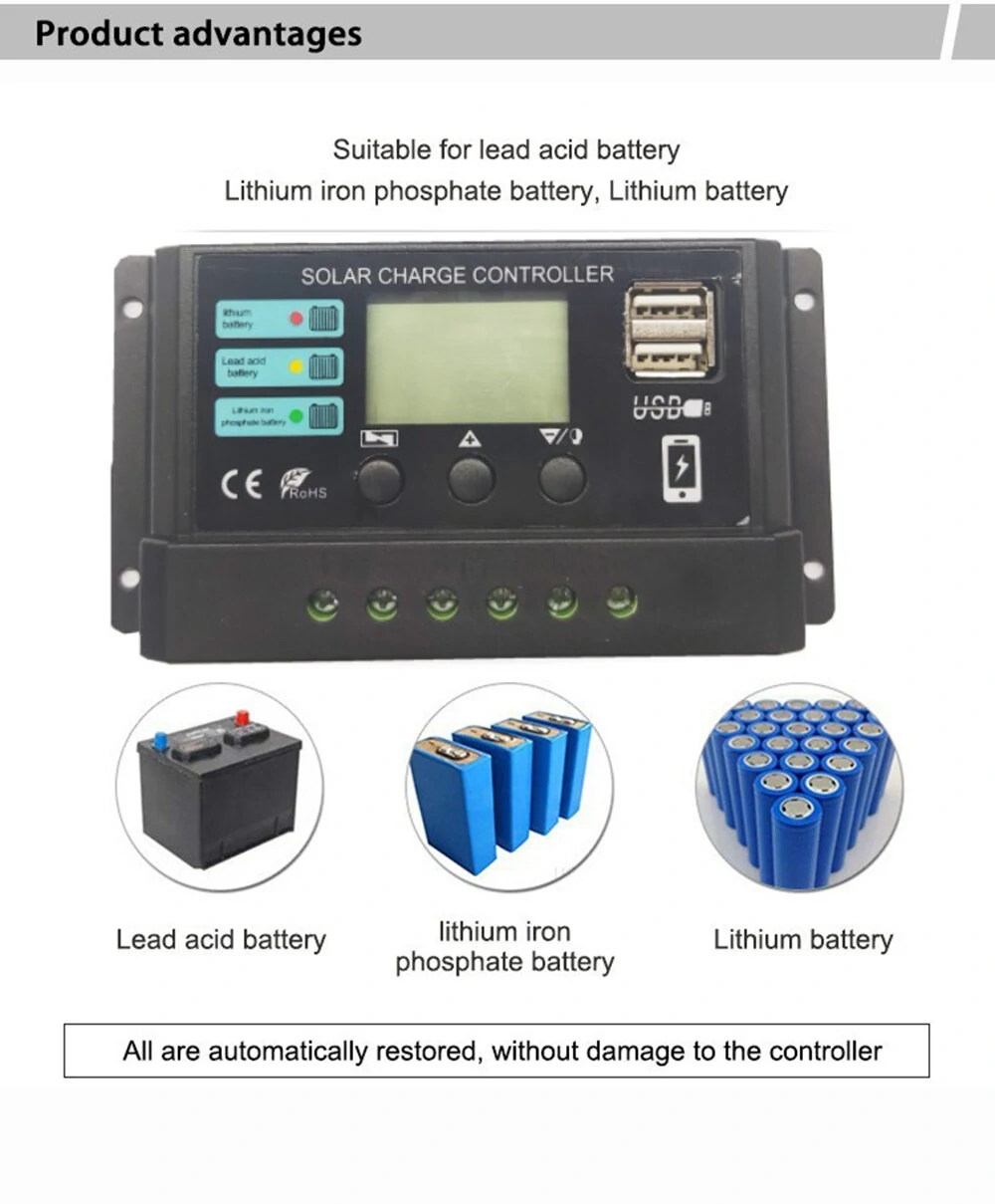12V 24V 10A 20A 30A 40A 50A PWM Solar Charge Controller LCD Display — view 8