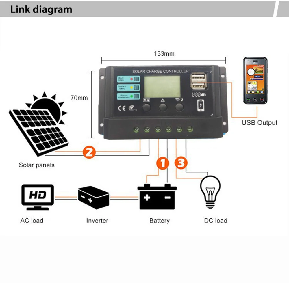 12V 24V 10A 20A 30A 40A 50A PWM Solar Charge Controller LCD Display — view 9