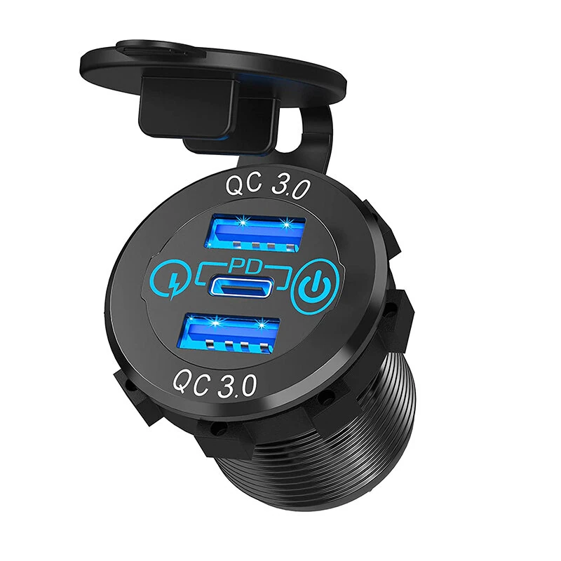 12V-24V 60W Triple USB Car Charger Socket PD3.0 & Dual QC3.0 with Touch Switch Fast Charge Adapter Bus Trailer Boats — Pricio