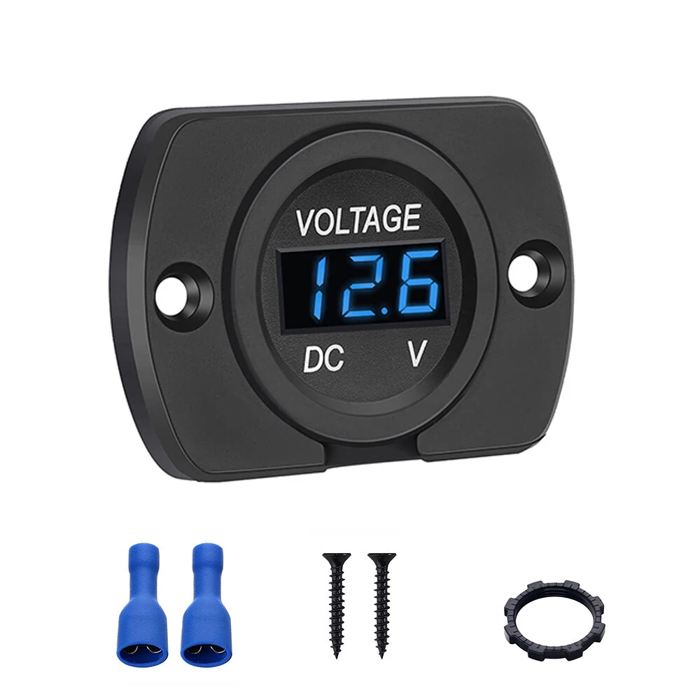 12V 24V Car Voltmeter LED Digital Display Panel Waterproof Waterproof Round Voltage Gauge with Terminals for Car Motorcycle Travel Trailer Truck Boat ATV UTV — Pricio