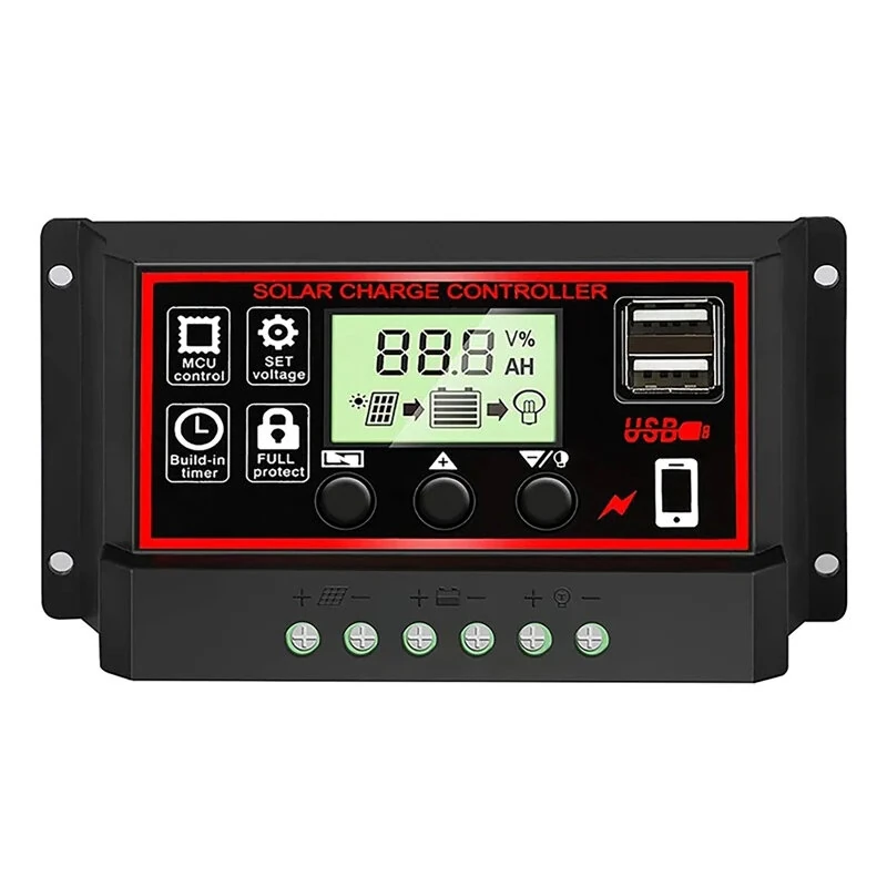 12V/24V10A-100A LCD Display Dual MOS PWM Control Solar Charge Controller with USB Solar Controller for Solar System Use — image 1