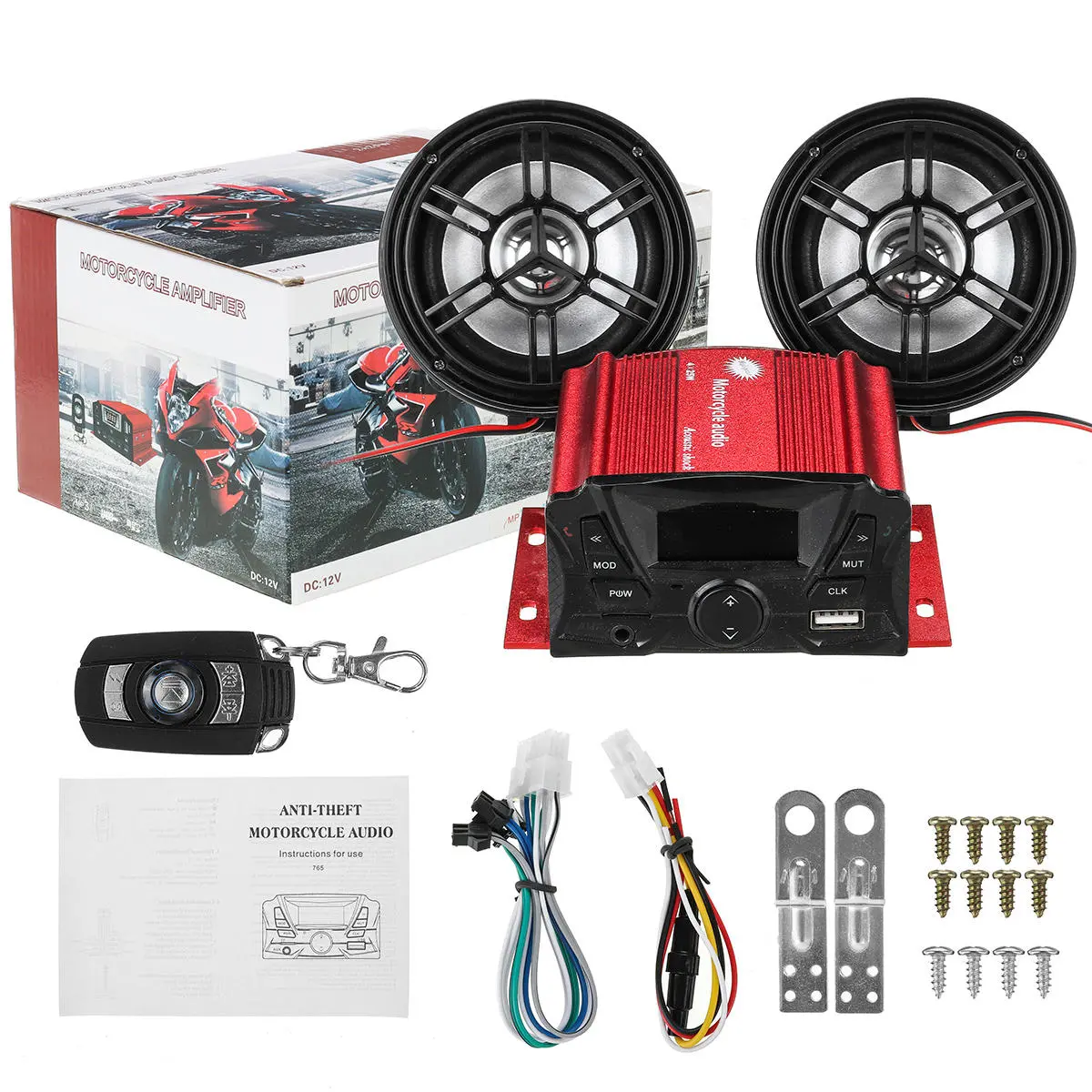 12V bluetooth Motorcycle Audio Speaker Sound System Alarm MP3 player FM Radio — view 10