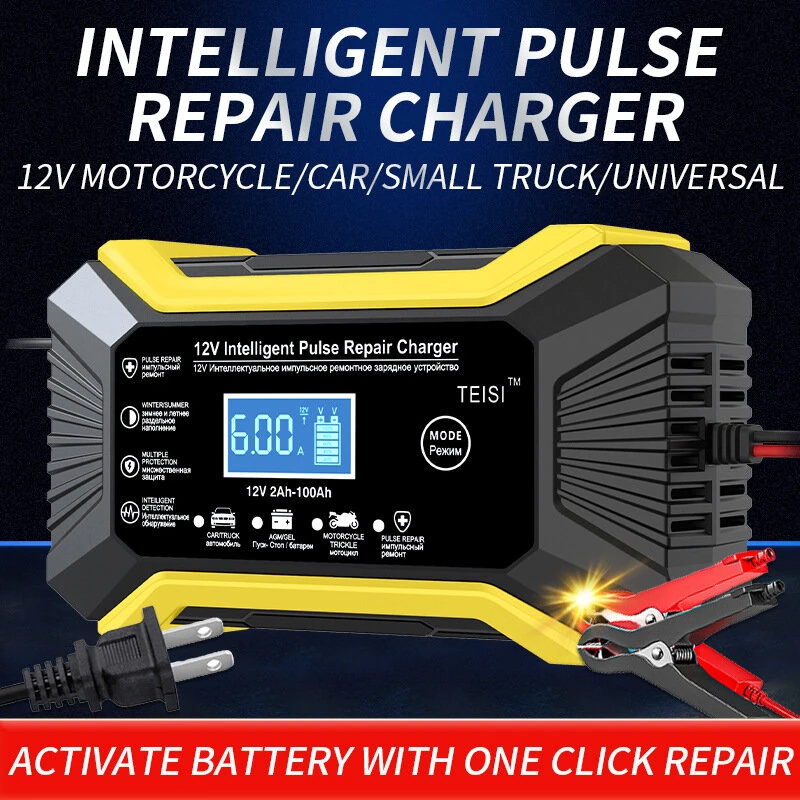 12v Car Battery Charger Full Automatic Stop Nine-Stage Intelligent Pulse Repair Lead-Acid Battery Charger — view 5