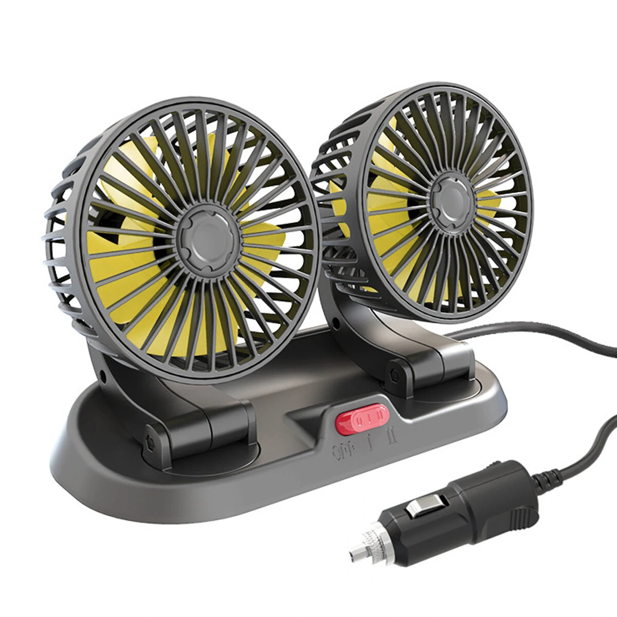 12V Dual-Head Car Fan Cooling Fans 360° 2 Speed Adjustable Mini Size Five-blade Strong Wind with Parking Number Plate For Auto Cooler — view 10