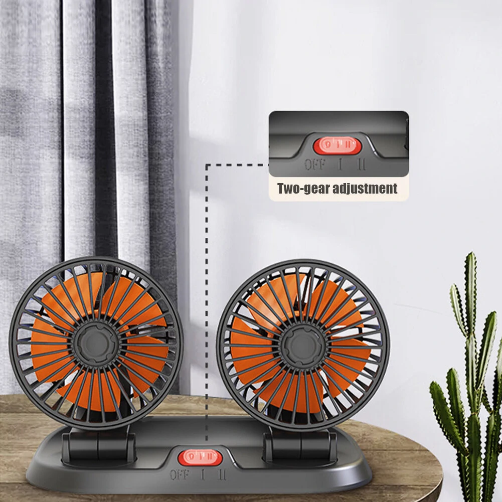 12V Dual-Head Car Fan Cooling Fans 360° 2 Speed Adjustable Mini Size Five-blade Strong Wind with Parking Number Plate For Auto Cooler — view 4