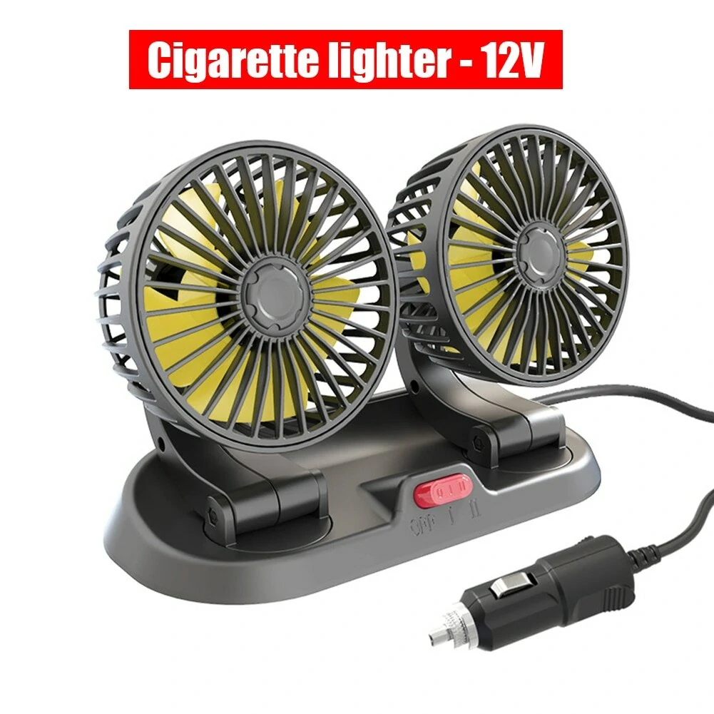 12V Dual-Head Car Fan Cooling Fans 360° 2 Speed Adjustable Mini Size Five-blade Strong Wind with Parking Number Plate For Auto Cooler — view 7