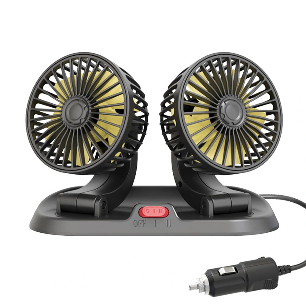 12V Dual-Head Car Fan Cooling Fans 360° 2 Speed Adjustable Mini Size Five-blade Strong Wind with Parking Number Plate For Auto Cooler — view 9
