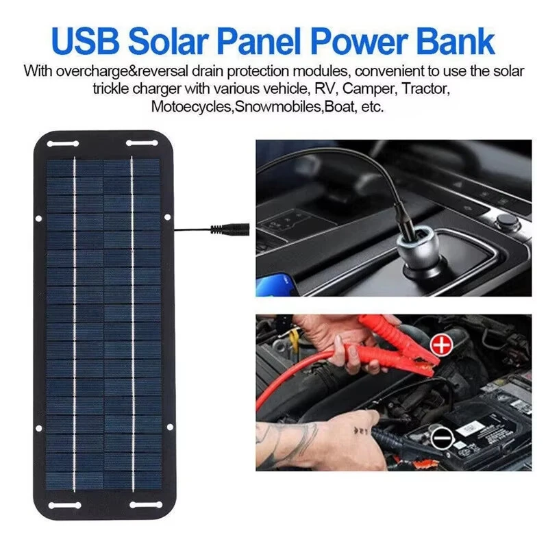 12V Solar Panel 6W Portable Flexible Solar Charger Kit with USB 5V DC Output for Car Camping Hiking Phones Power Banks Battery Charging CigaretteLighter Suction Cups — view 3