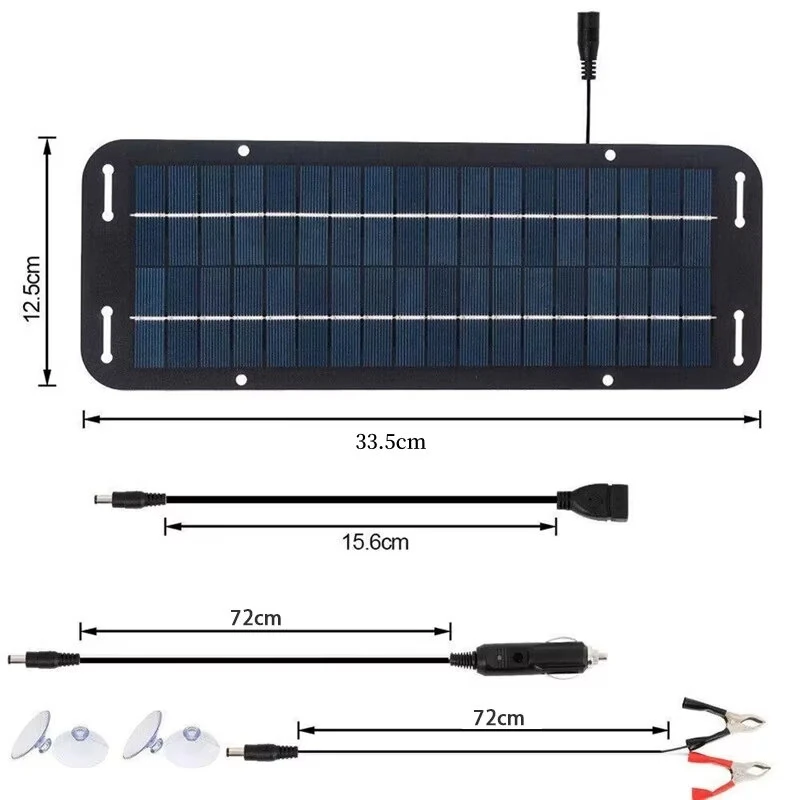 12V Solar Panel 6W Portable Flexible Solar Charger Kit with USB 5V DC Output for Car Camping Hiking Phones Power Banks Battery Charging CigaretteLighter Suction Cups — view 5