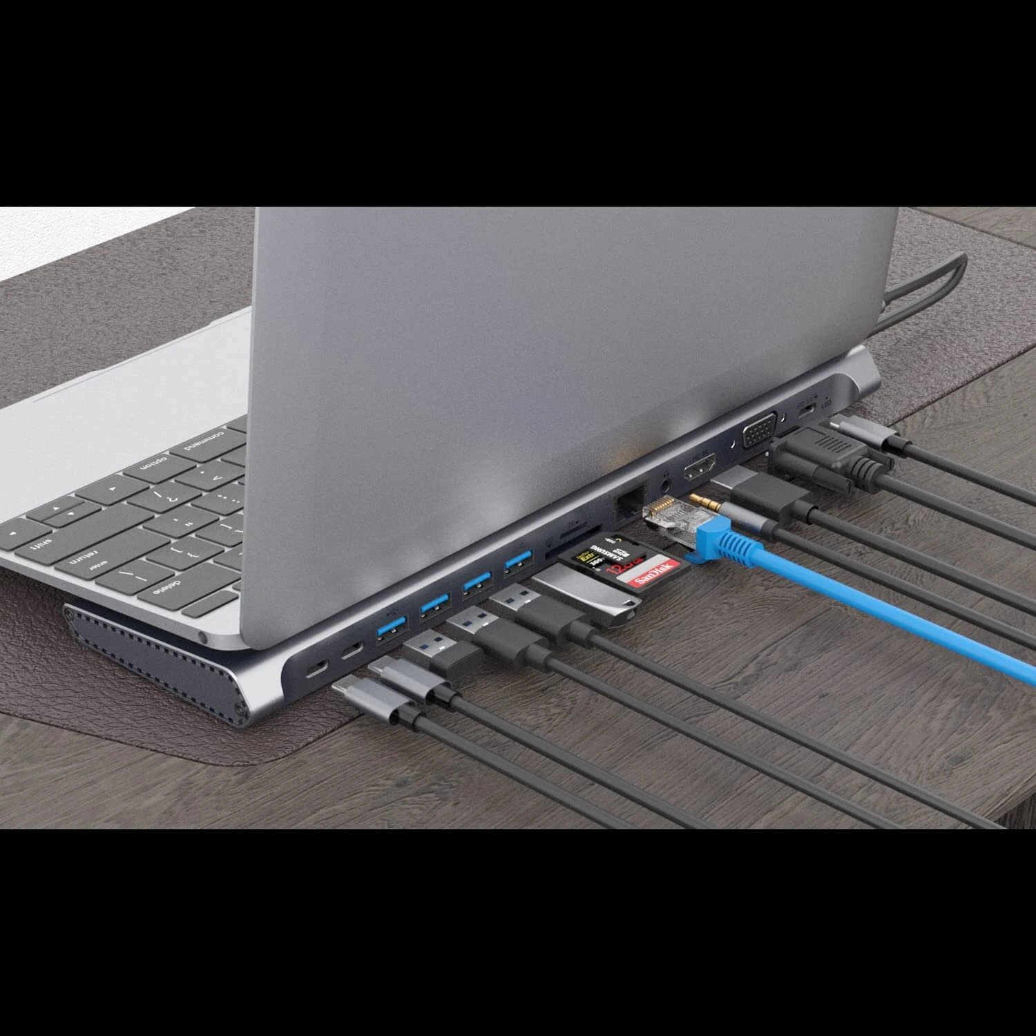 13 in 1 USB C Docking Station Network Hub with VGA PD 3.0 USB-C RJ45 10/100Mbps Laptop Stand for MacBook iPad Surface pro — view 5