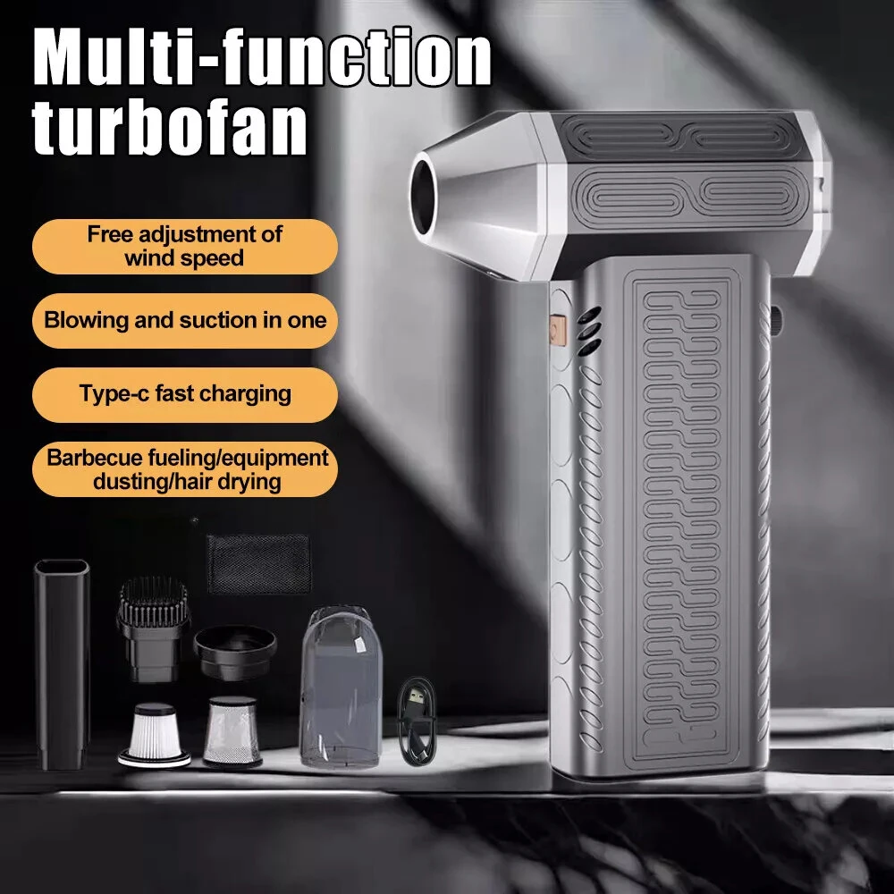 130000RPM  2 In 1 Mini Blower Fan Turbo Jet Fan Brushless Motor Handheld Duct Fan Electric Air Duster Speed Adjustable Cordless Jet Dry Air Blower — view 2