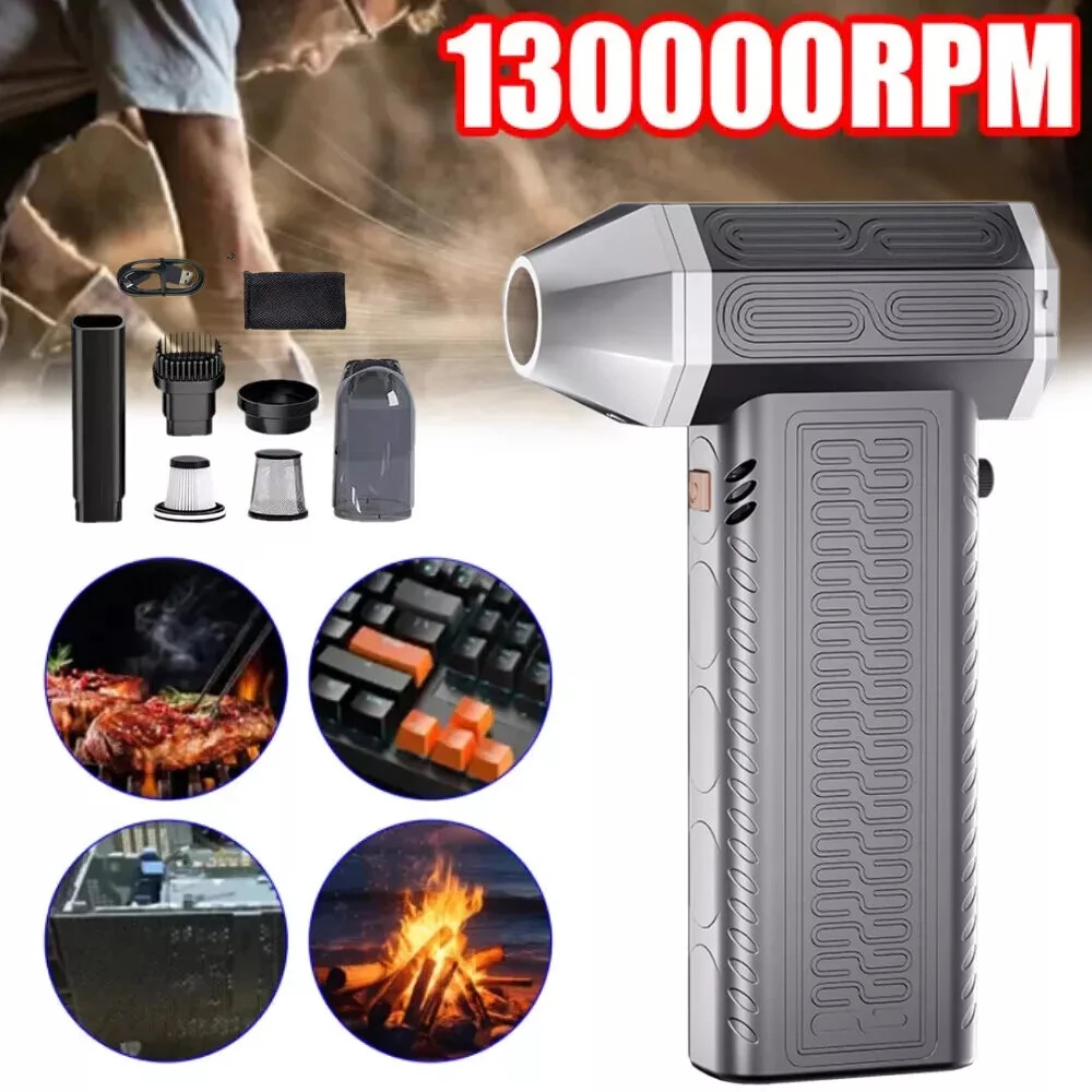 130000RPM  2 In 1 Mini Blower Fan Turbo Jet Fan Brushless Motor Handheld Duct Fan Electric Air Duster Speed Adjustable Cordless Jet Dry Air Blower — view 4