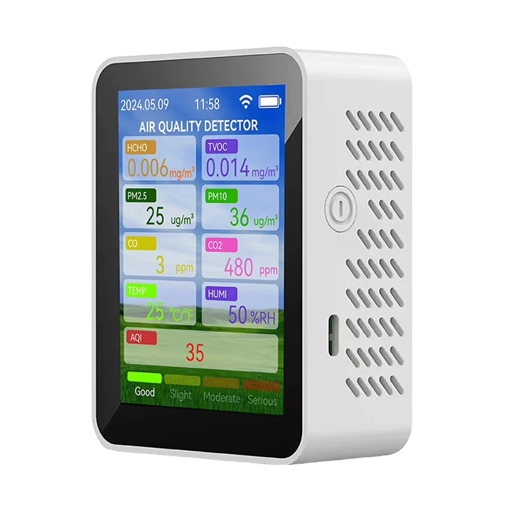 14-in-1 Tuya WiFi Air Quality Monitor HCHO TVOC CO2 Carbon Monoxide PM2.5 PM10 Temperature Humidity Portable Rechargeable Smart Sensor App Control — image 1