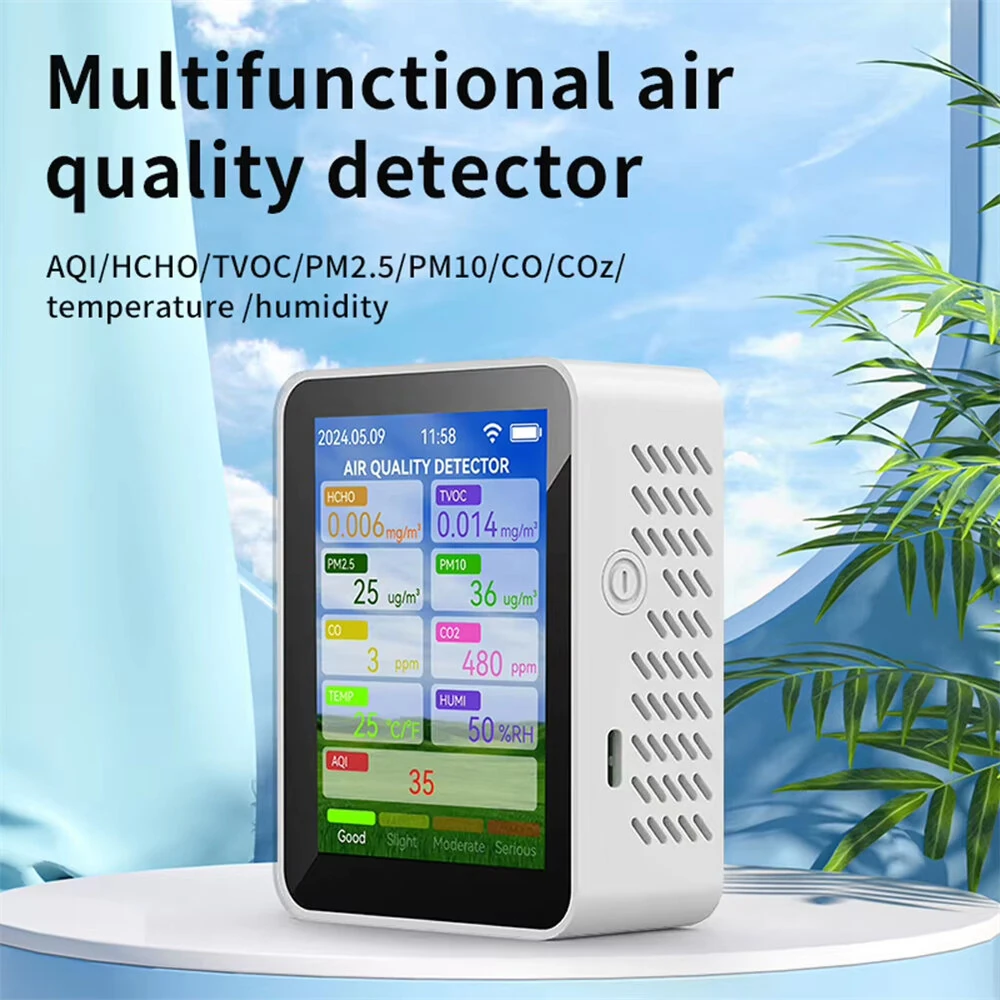 14-in-1 Tuya WiFi Air Quality Monitor HCHO TVOC CO2 Carbon Monoxide PM2.5 PM10 Temperature Humidity Portable Rechargeable Smart Sensor App Control — view 2