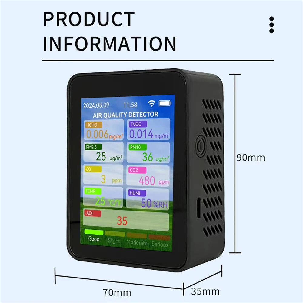 14-in-1 Tuya WiFi Air Quality Monitor HCHO TVOC CO2 Carbon Monoxide PM2.5 PM10 Temperature Humidity Portable Rechargeable Smart Sensor App Control — view 3