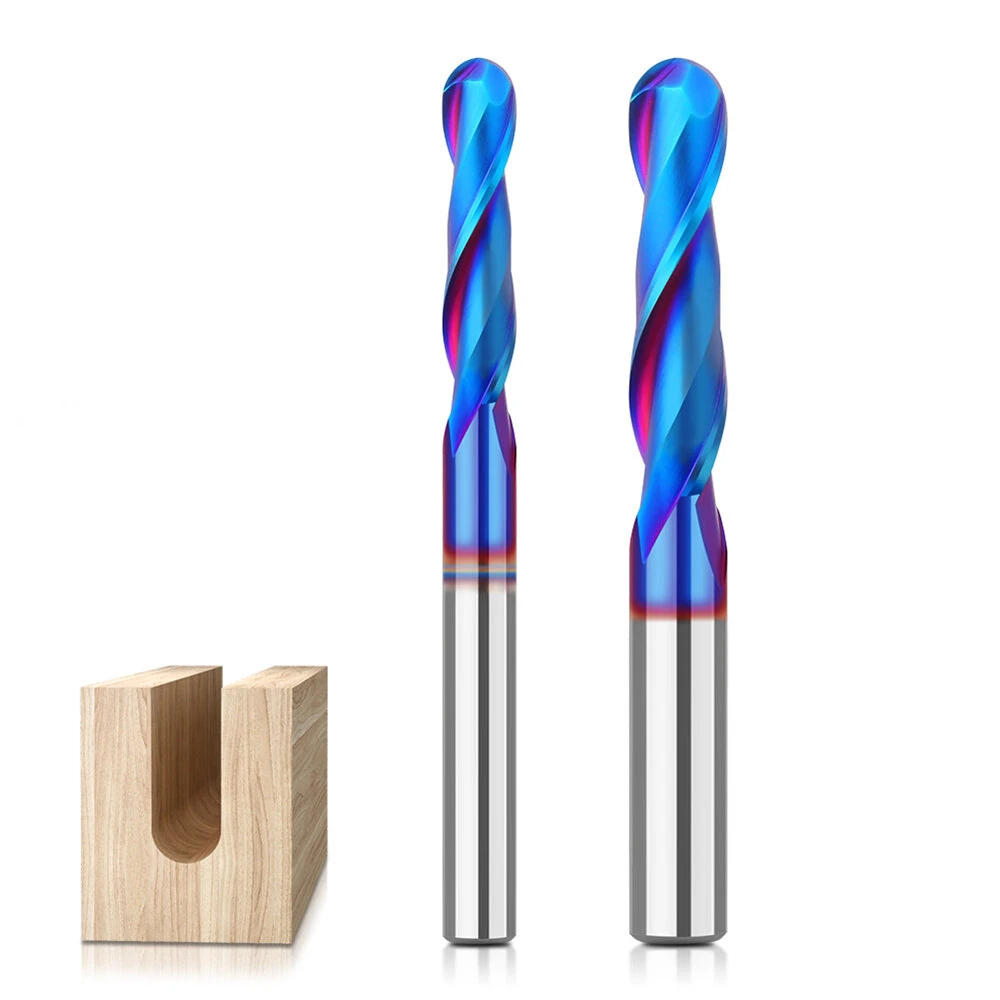 1/4 Inch/6.35mm 8mm Shank Spiral Up Cut Ball Nose End Mill Router Bit with Nano Blue Coating Milling Cutter Tungsten Carbide Flutes — Pricio