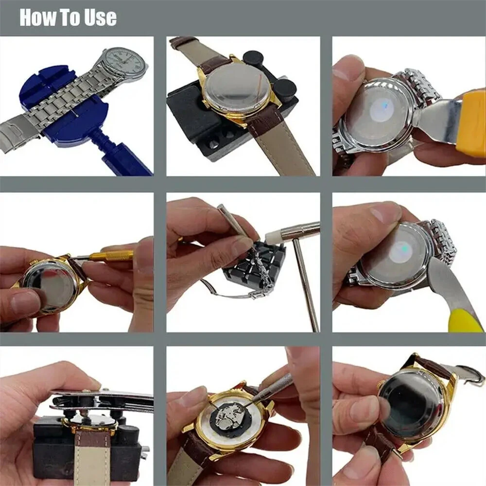 147pcs Watch Repair Tool Kit Watch Link Pin Remover Shell Opener Spring Bar Remover Clock Battery Replacement Strap Needle Set Accessor — view 6