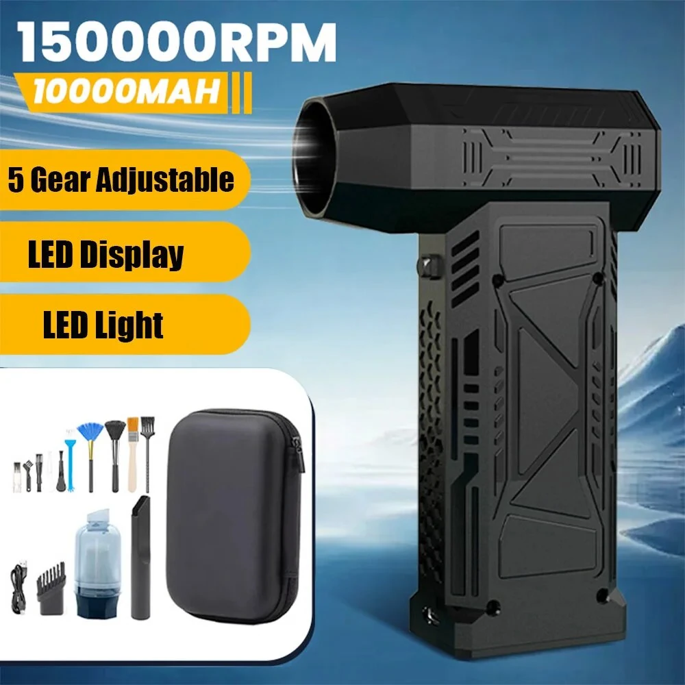 150,000 RPM Multifunctional Mini Turbo Blower 5 Speed Gear LED Display Air Blower Handheld Car Fan Air Duster with Light — view 2
