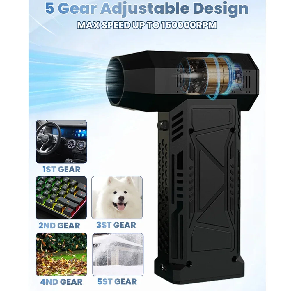150,000 RPM Multifunctional Mini Turbo Blower 5 Speed Gear LED Display Air Blower Handheld Car Fan Air Duster with Light — view 3