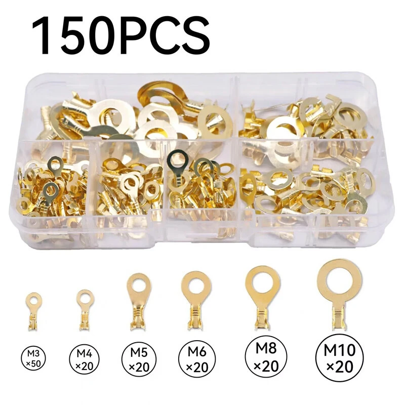 150-540pcs Round Terminal Block Set O-type Lugs Terminals Wire Crimp Connector Cable Terminals Tools Kit M3 M4 M5 M6 M8 M10 — view 2
