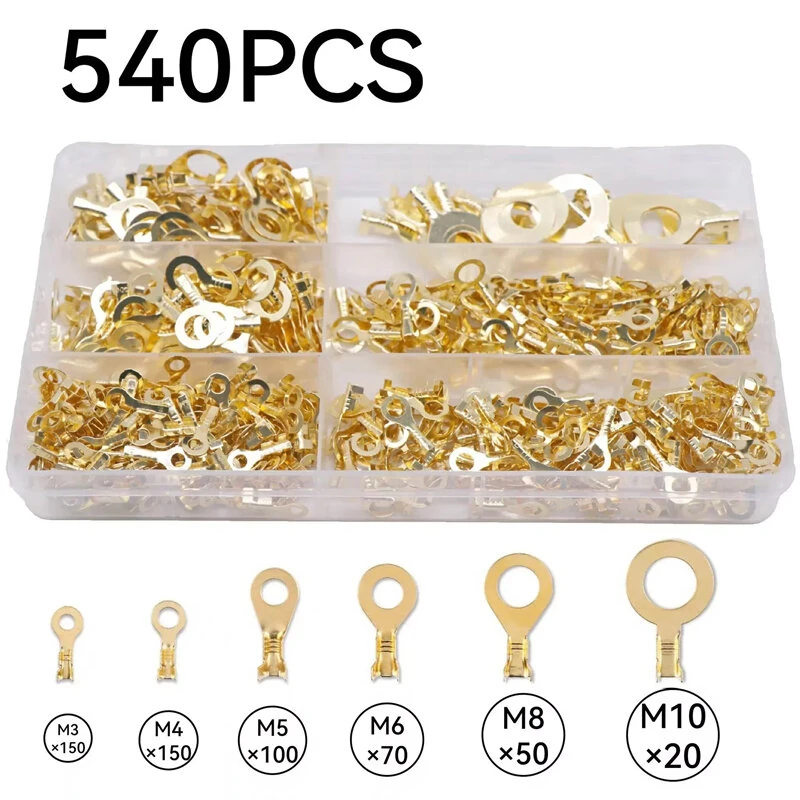 150-540pcs Round Terminal Block Set O-type Lugs Terminals Wire Crimp Connector Cable Terminals Tools Kit M3 M4 M5 M6 M8 M10 — view 5