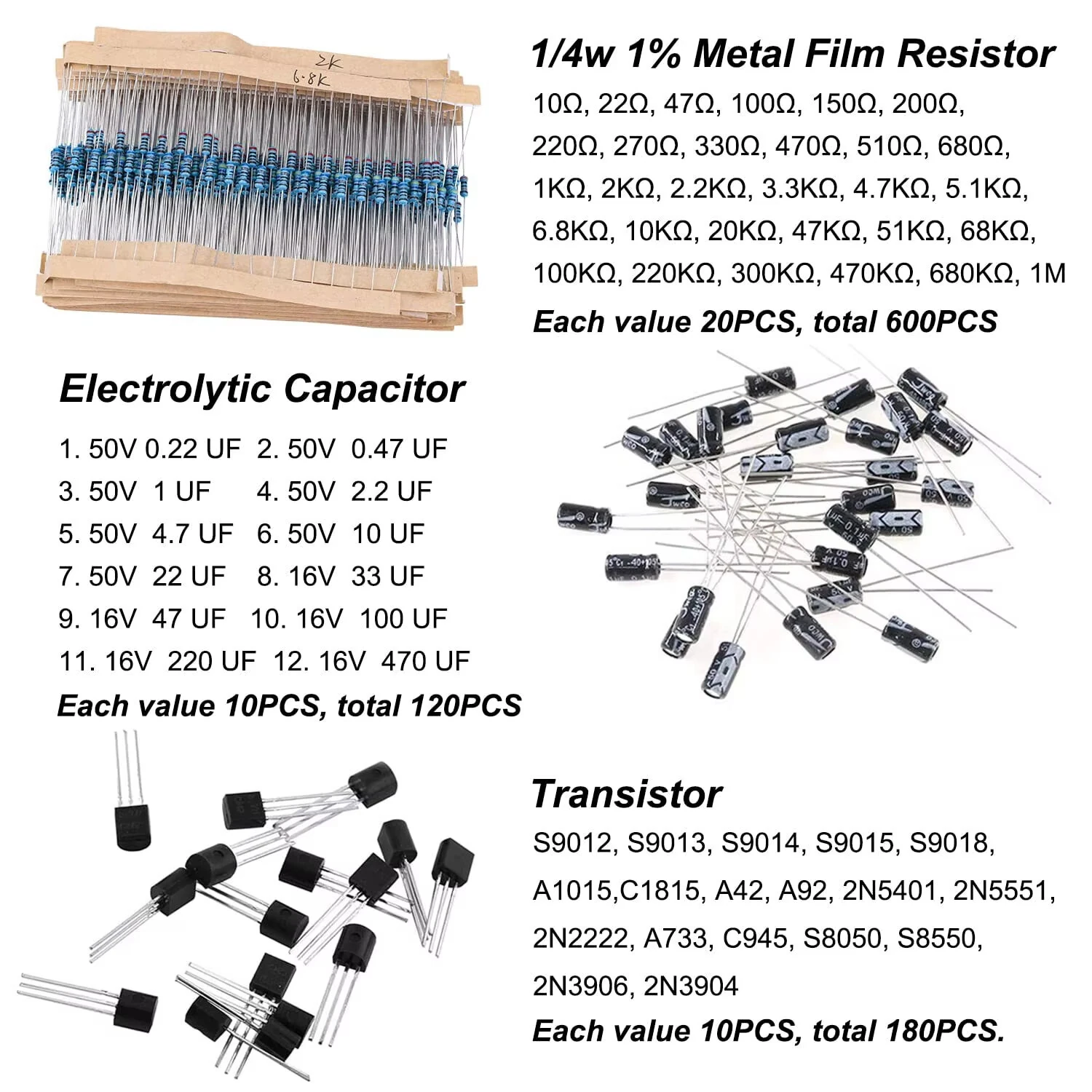 1500Pcs Electronic Components Starter Kit 3/5mm LED Lights Emitting Resistors Capacitors Set for Arduino DIY Electronics Starter — view 4