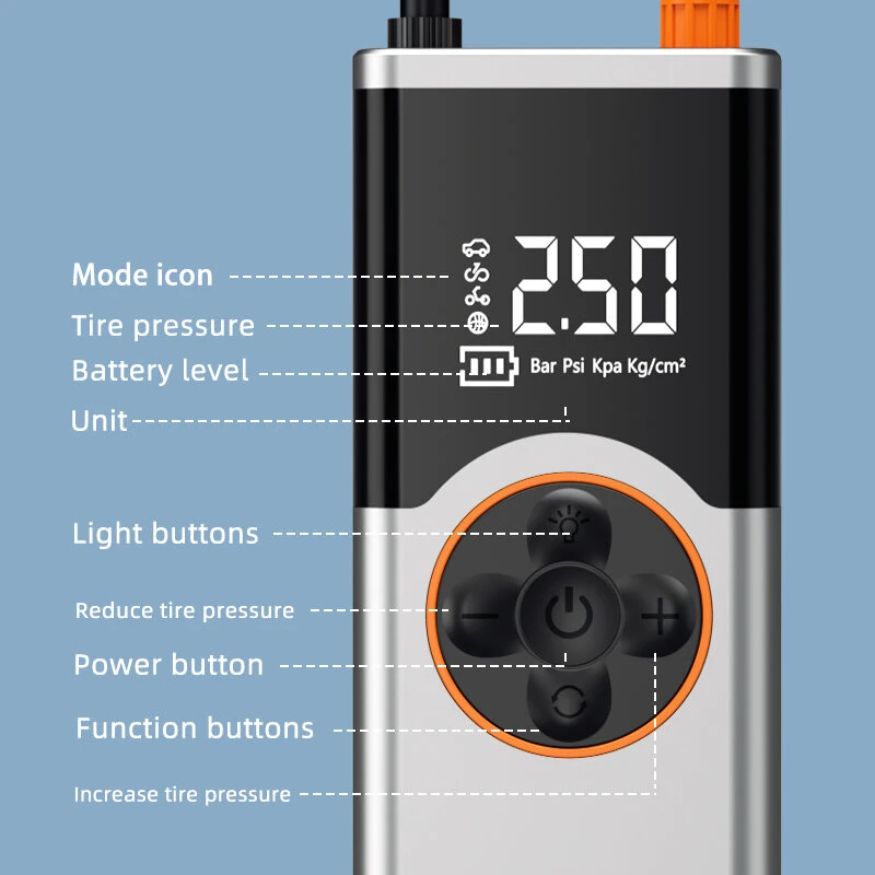 150PSI Multi-Functional Car Tire Inflator High-Pressure Portable Fast inflation Air Pump Built-in LED Emergency Light — view 8
