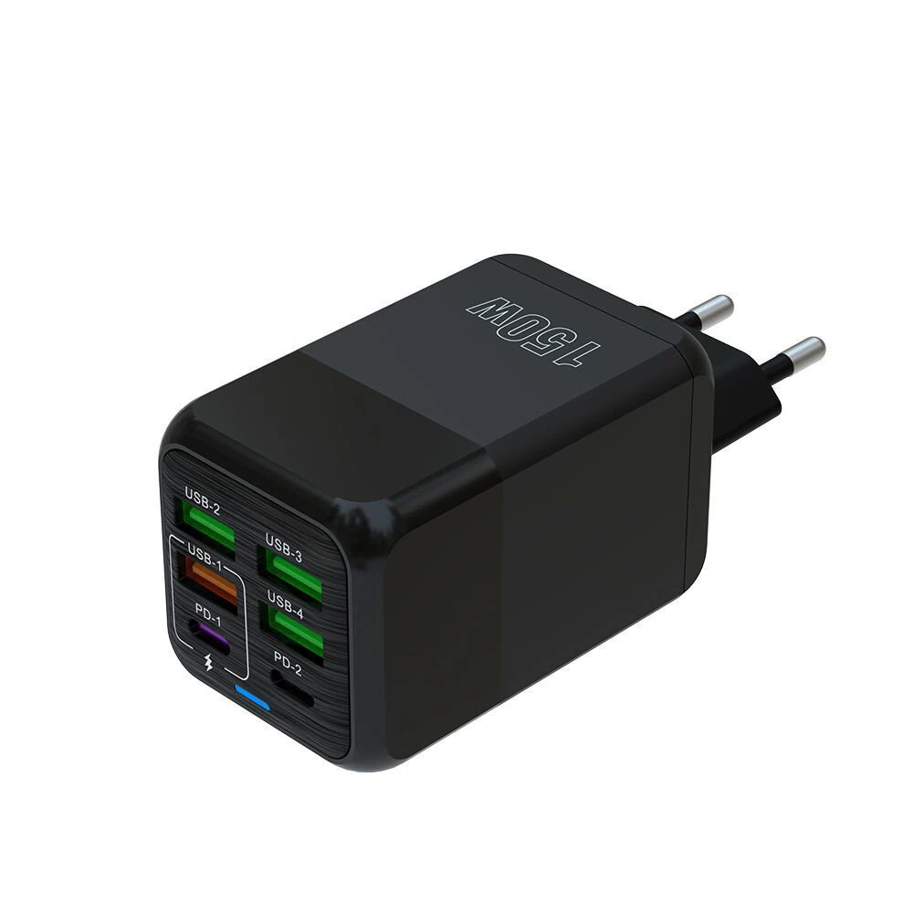 150W 6-Port 4USB+2PD Multi-port 5V 2.4A Fast Charger Wall Charger Adapter EU Plug for iPhone 13 14 14Pro for Redmi K60 for Huawei Mate50 for Samsung Galaxy S23 — Pricio