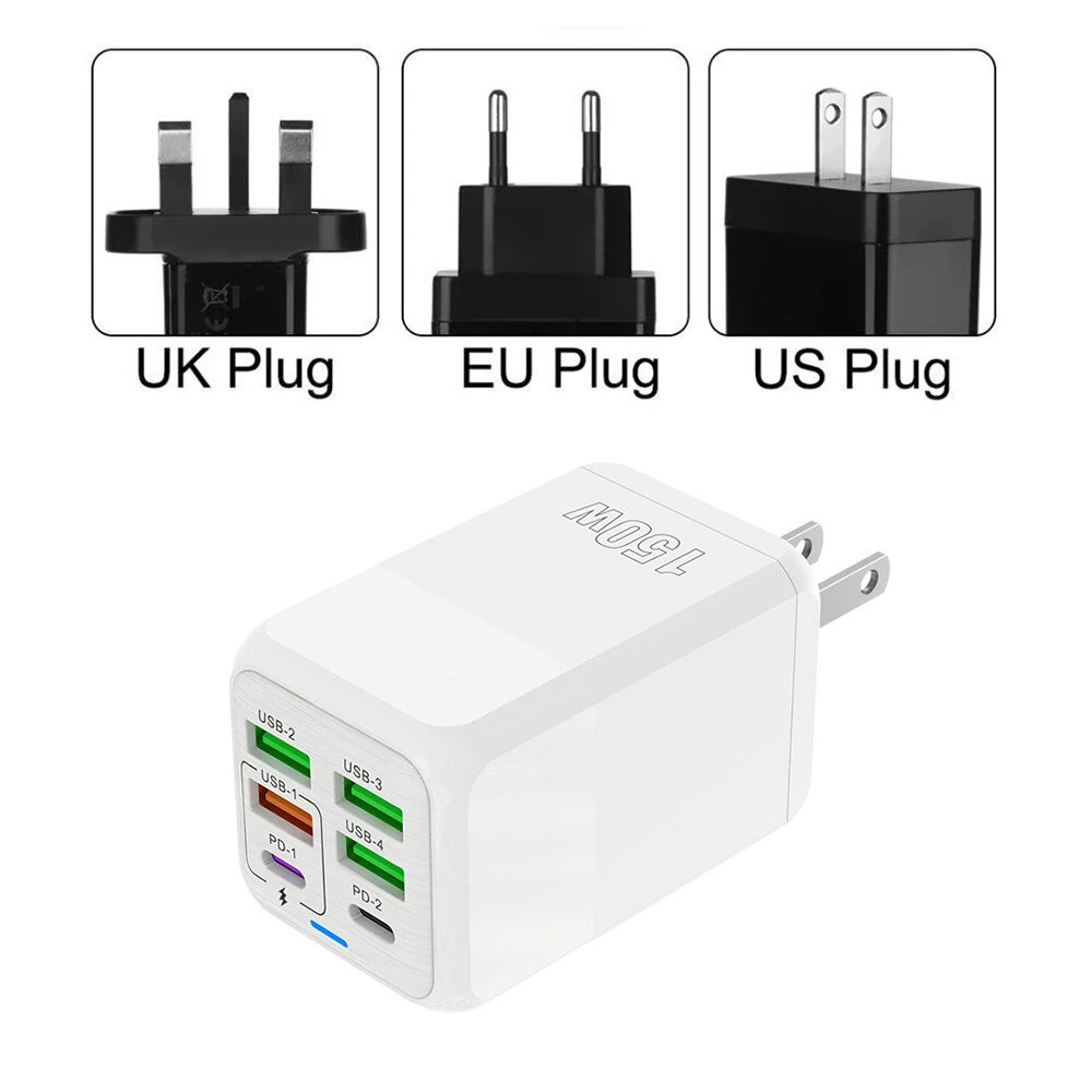 150W 6-Port 4USB+2PD Multi-port 5V 2.4A Fast Charger Wall Charger Adapter EU Plug for iPhone 13 14 14Pro for Redmi K60 for Huawei Mate50 for Samsung Galaxy S23 — view 10