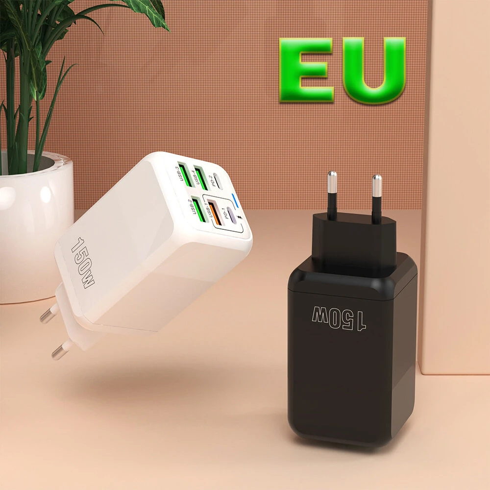 150W 6-Port 4USB+2PD Multi-port 5V 2.4A Fast Charger Wall Charger Adapter EU Plug for iPhone 13 14 14Pro for Redmi K60 for Huawei Mate50 for Samsung Galaxy S23 — view 6