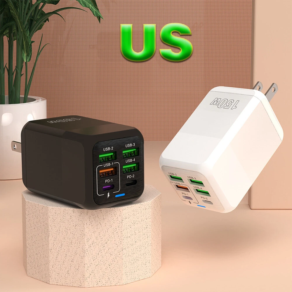 150W 6-Port 4USB+2PD Multi-port 5V 2.4A Fast Charger Wall Charger Adapter EU Plug for iPhone 13 14 14Pro for Redmi K60 for Huawei Mate50 for Samsung Galaxy S23 — view 8
