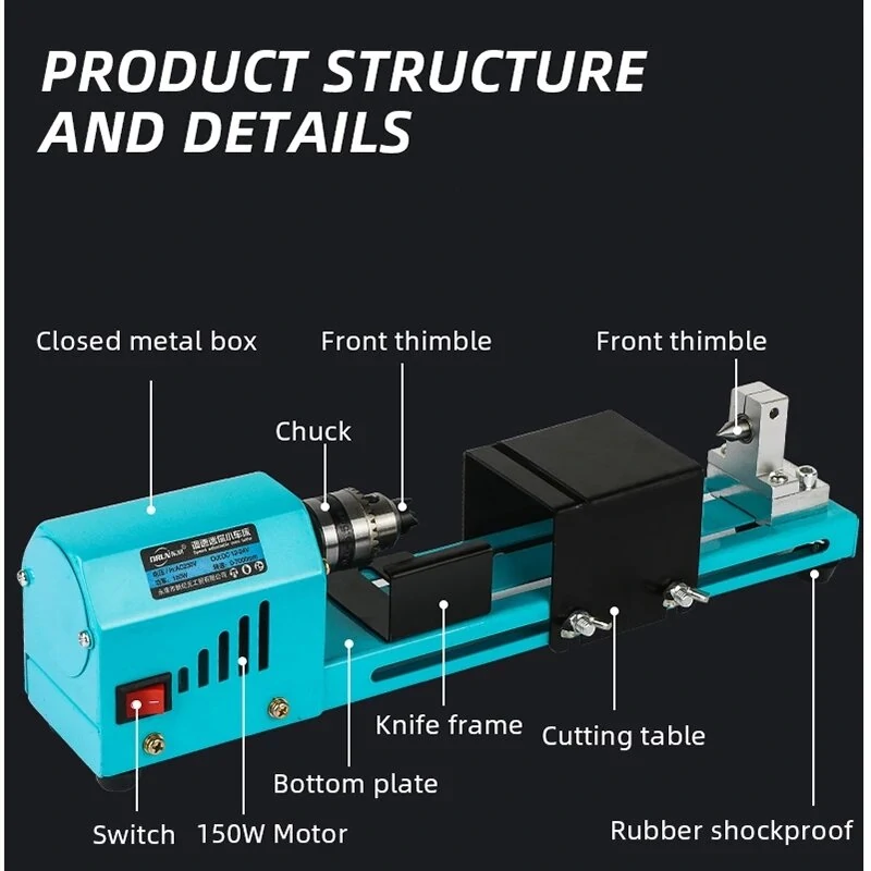 150W EU Plug Mini Wood Lathe Machine Miniature Pearl Lathe DIY Woodworking Pearl Lathe Machine Drill Rotary Tool — view 8