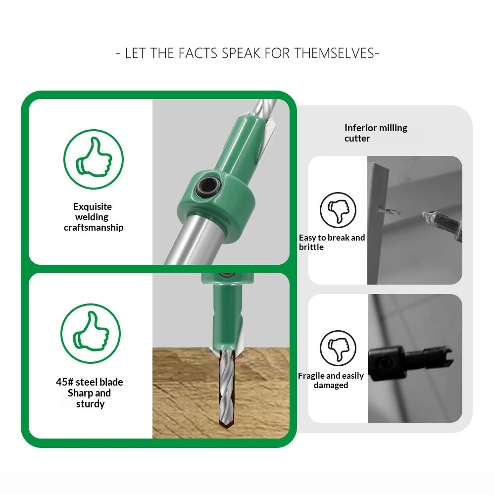 15Pcs 8mm Shank Adjustable Woodworking Countersink Drill Bit Set with TCT Router Bits S2 Magnetic Screwdriver Carbide Tipped bits for Softwood Hardwood MDF Wood Flush Trimming and Precise Screw Hole Drilling Kit — view 6