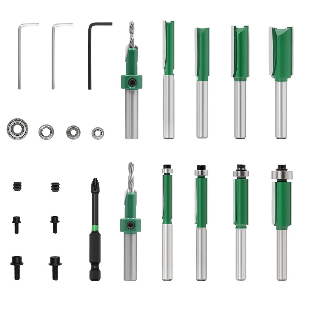 15Pcs 8mm Shank Adjustable Woodworking Countersink Drill Bit Set with TCT Router Bits S2 Magnetic Screwdriver Carbide Tipped bits for Softwood Hardwood MDF Wood Flush Trimming and Precise Screw Hole Drilling Kit — view 7