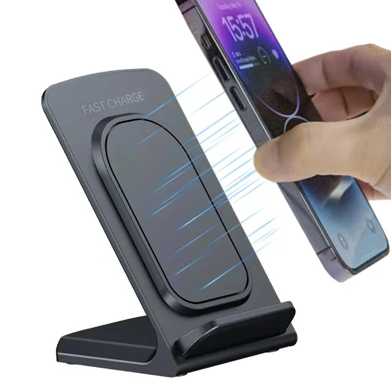 15W Desktop Vertical Wirelss Charger Fast Wireless Charging Holder Stand for iPhone 17 17Pro 16 Pro Max 15 14 13 for Xiaomi 17pro for Samsung Galaxy S25 Ultra for Huawei Mate XTs — Pricio