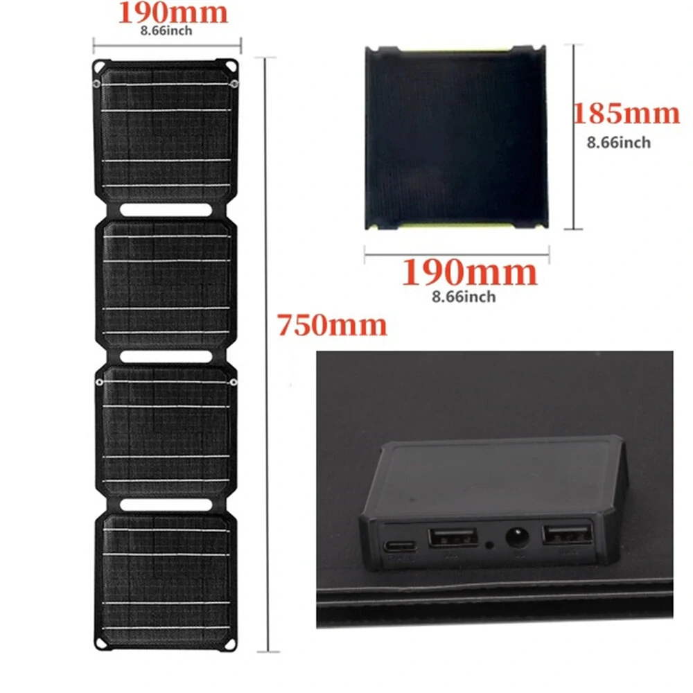 15W High Efficiency Solar Panel with Multiple Output Interfaces Compact Portable Folding Waterproof suitable for Outdoors Camping Hiking USB-C USB-A DC-output Models — view 6