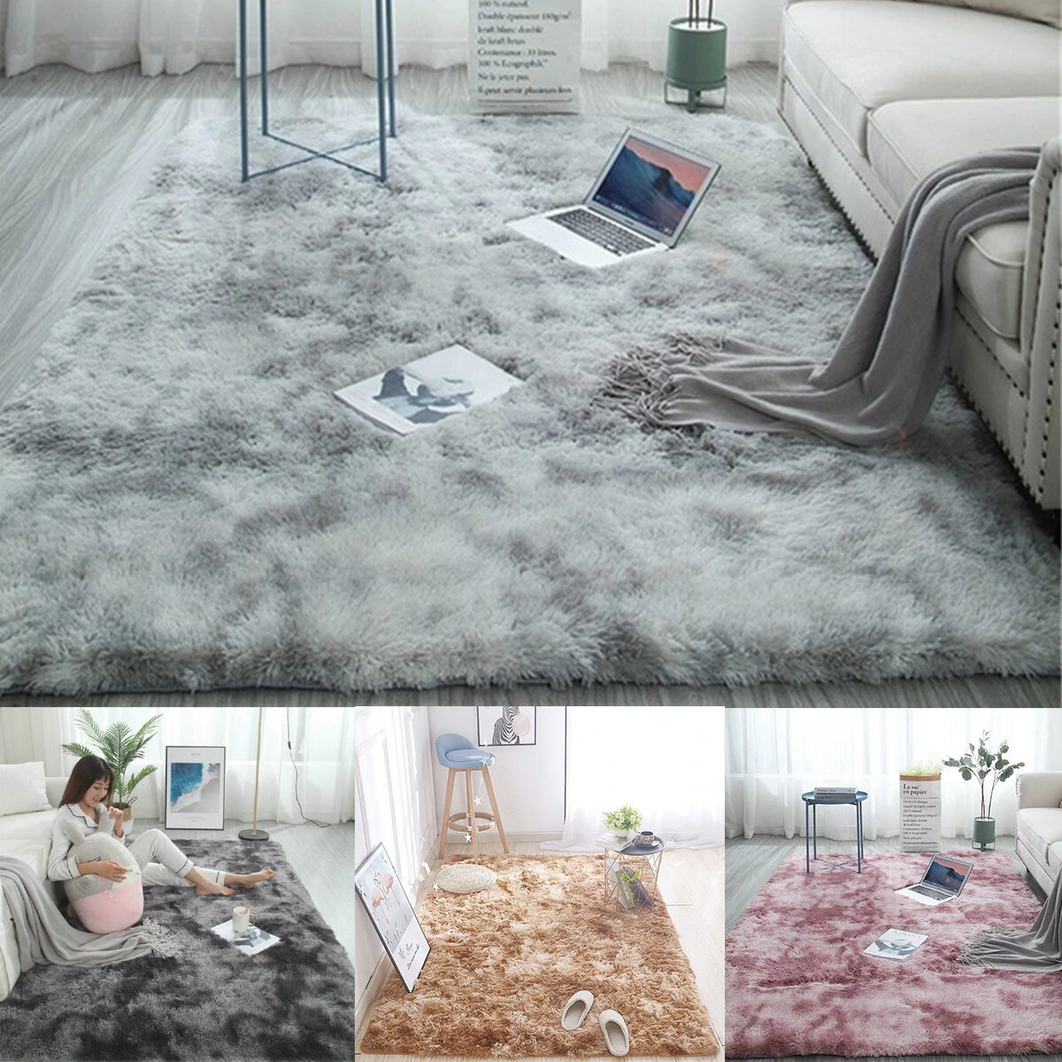 160X200CM Multi-color Tie Dyeing Plush Carpets Anti-slip Faux Fur Floor Mats Water Absorption Area Rug — view 6